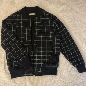 American Apparel Black and White Square Patterned Button Down Bomber Jacket